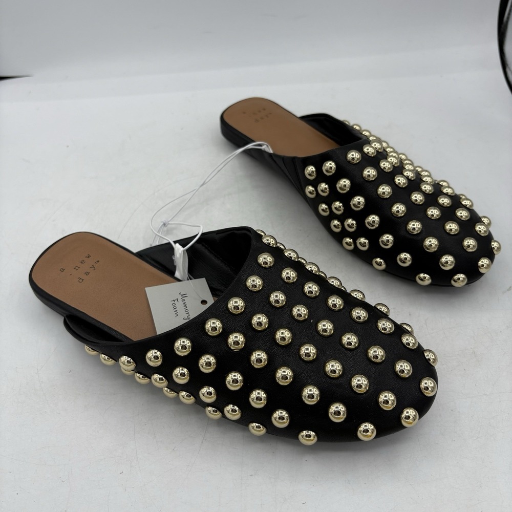 A New Day Shoes Womens Size 7.5 Channing Studded Black Slip On Mule Flats